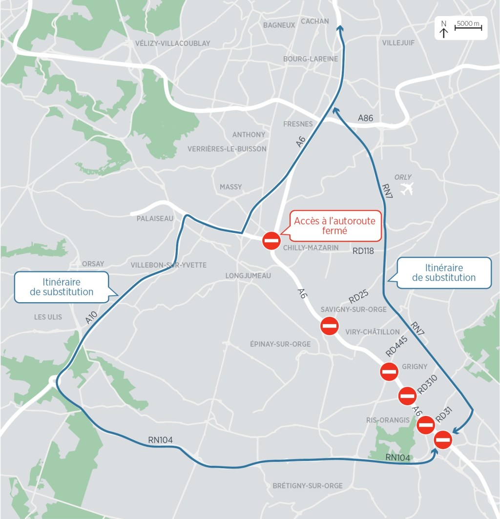Sur la fermeture de l&rsquo;autoroute A6 entre mars 2018 et juin 2018 de Wissous à&nbsp;Lisses