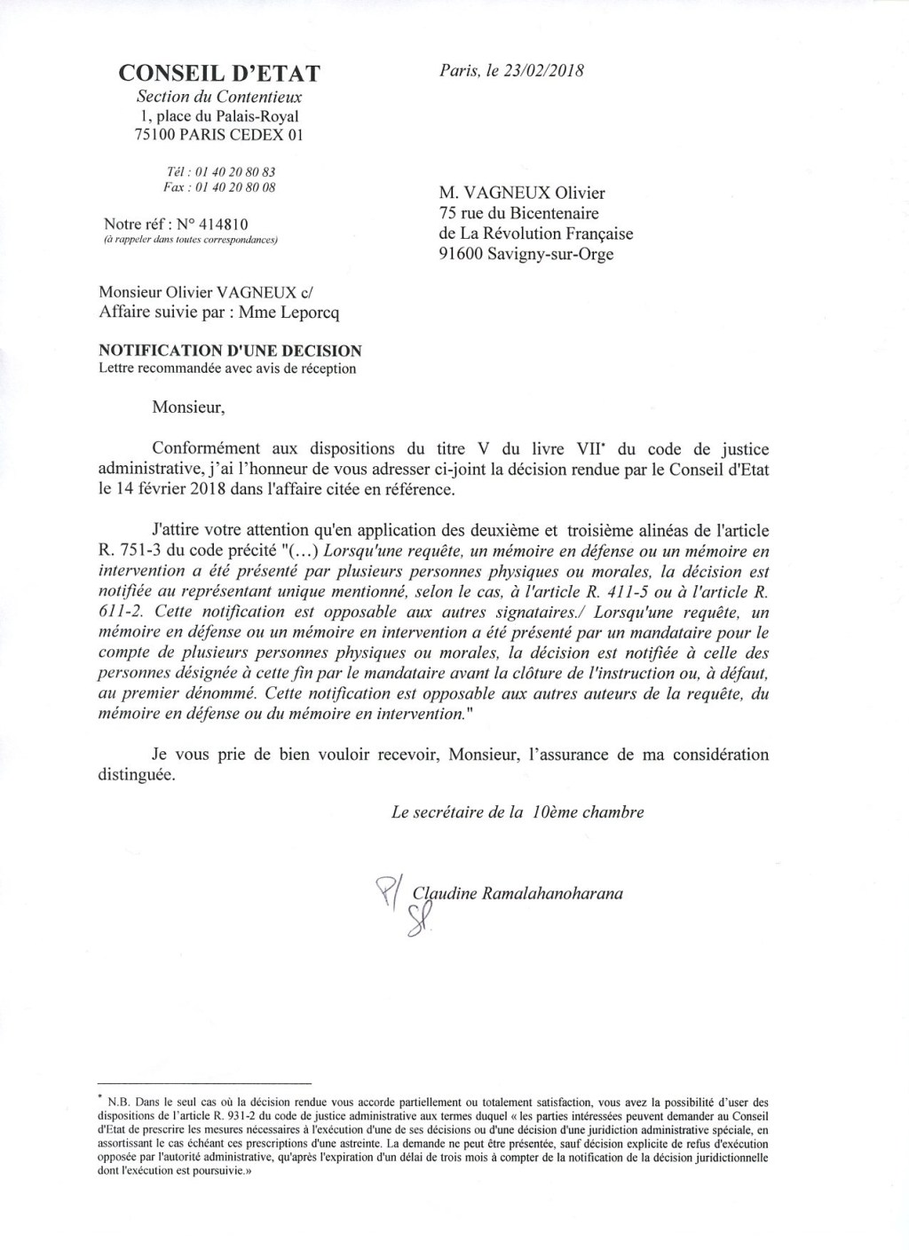 Affaire VAGNEUX c/ CNIL : Je suis débouté par le Conseil&nbsp;d&rsquo;État