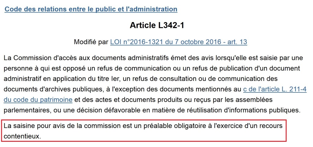 Il est indispensable et obligatoire de saisir avant et préalablement la CADA pour un recours contentieux&nbsp;!