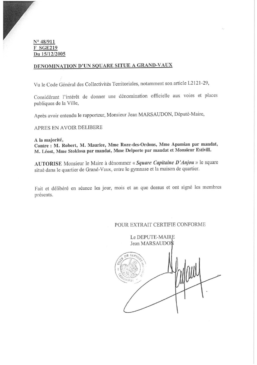 Droit de suite : le square capitaine Danjou de Savigny-sur-Orge existe depuis&nbsp;2005