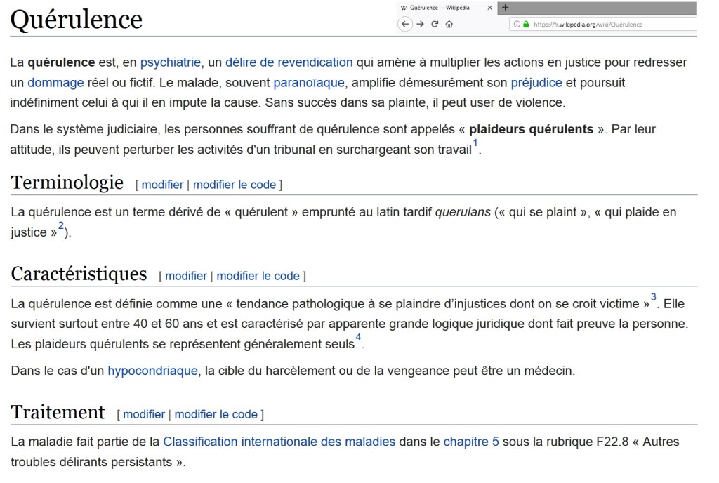Olivier VAGNEUX est-il un &laquo;&nbsp;plaideur quérulent&nbsp;&raquo; ? Souffre-je de &laquo;&nbsp;quérulence&nbsp;&raquo; ?