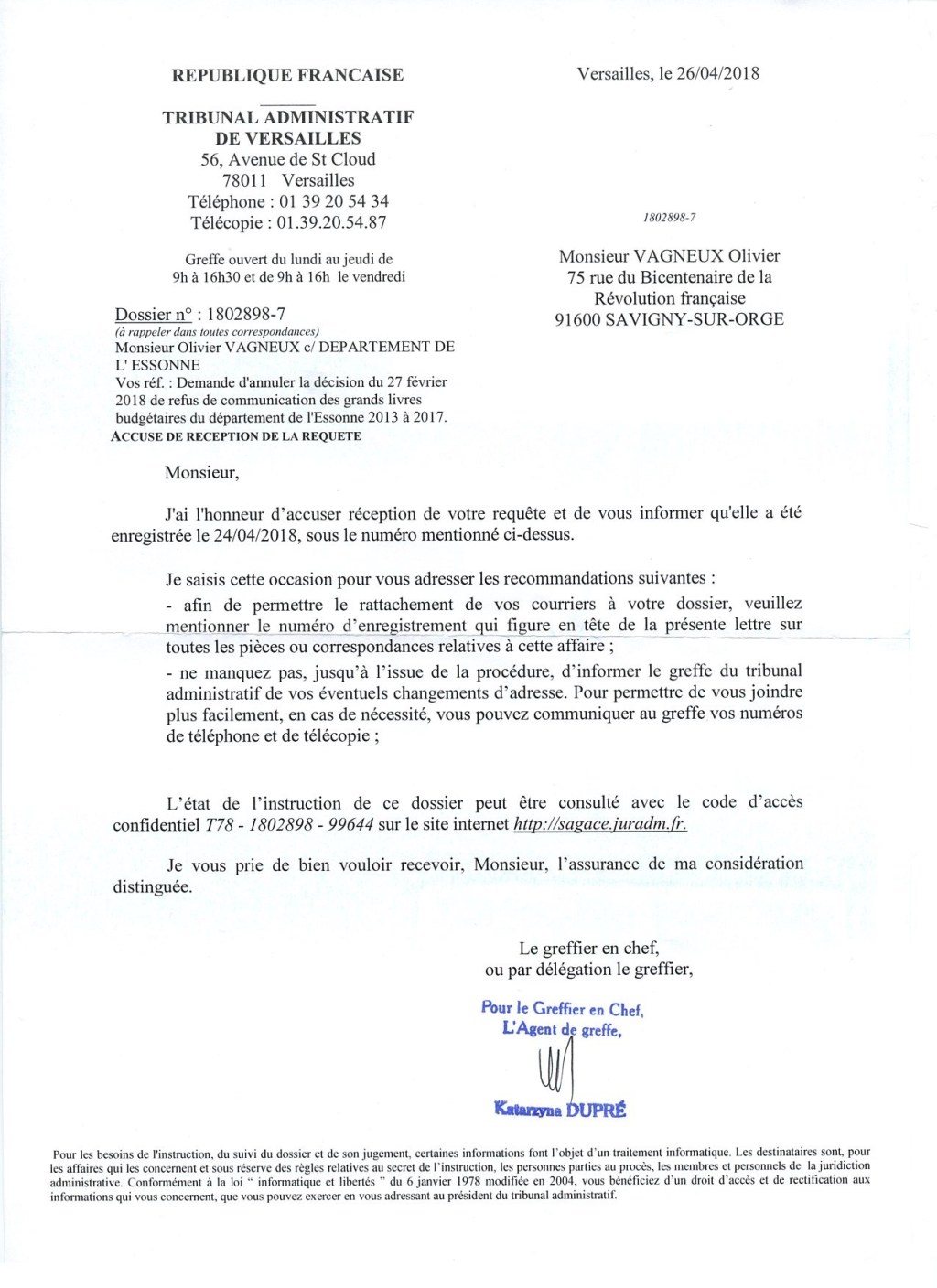 Mon recours en contentieux contre le refus de communication des grands livres budgétaires par le Département de&nbsp;l&rsquo;Essonne