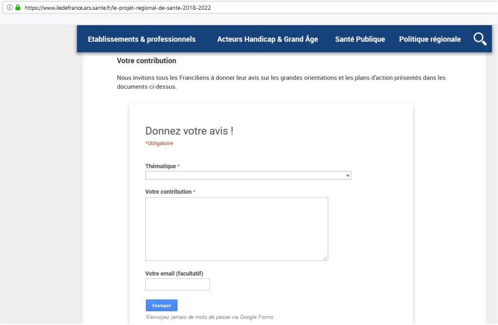 Mon avis sur le Projet régional de santé Île-de-France&nbsp;2018-2022