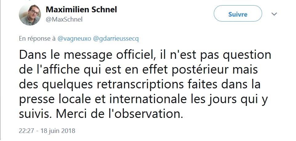 Discours officiel du 18 juin 2018 : la plume de la secrétaire d&rsquo;État a répondu à notre&nbsp;observation