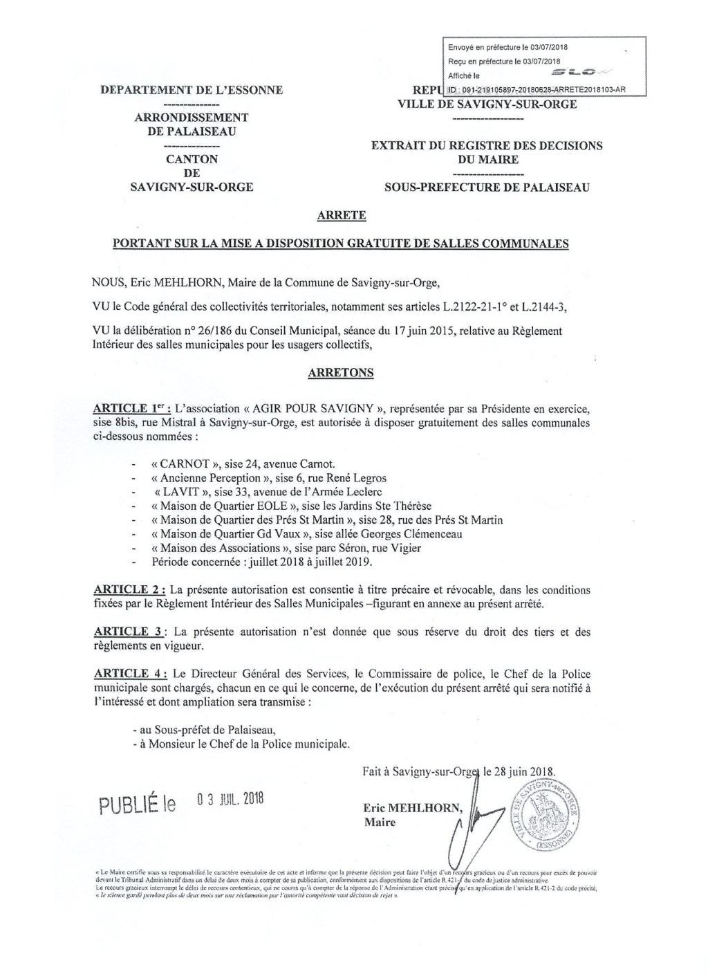Mon recours contre le prêt de salles communales à l&rsquo;association &laquo;&nbsp;Agir pour Savigny&nbsp;&raquo;