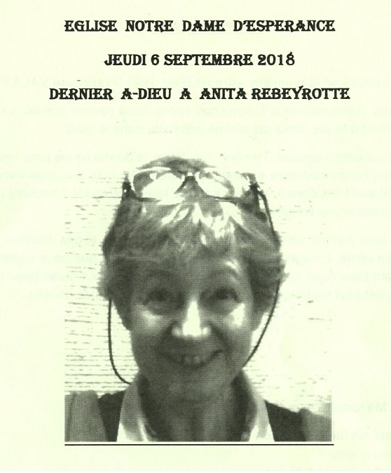 Grande tristesse et profonde reconnaissance en apprenant le décès d&rsquo;Anita&nbsp;REBEYROTTE