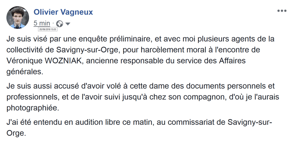 Mon offre de preuves dans l&rsquo;affaire de harcèlement moral dont je suis&nbsp;accusé