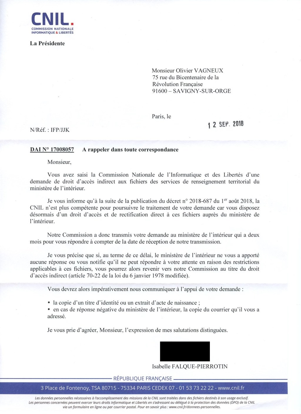 L&rsquo;accès aux fichiers des services de renseignement territorial se demande désormais directement auprès du ministère de l&rsquo;Intérieur