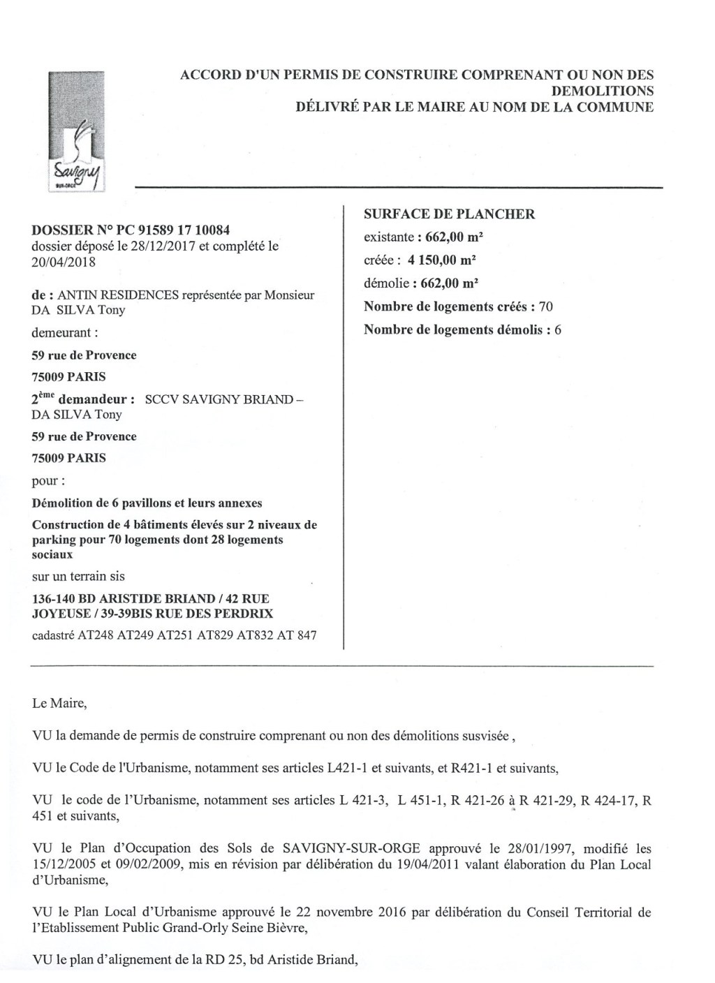 Mon recours contre le projet immobilier Savigny-Briand (angle Briand/Perdrix/Joyeuse)