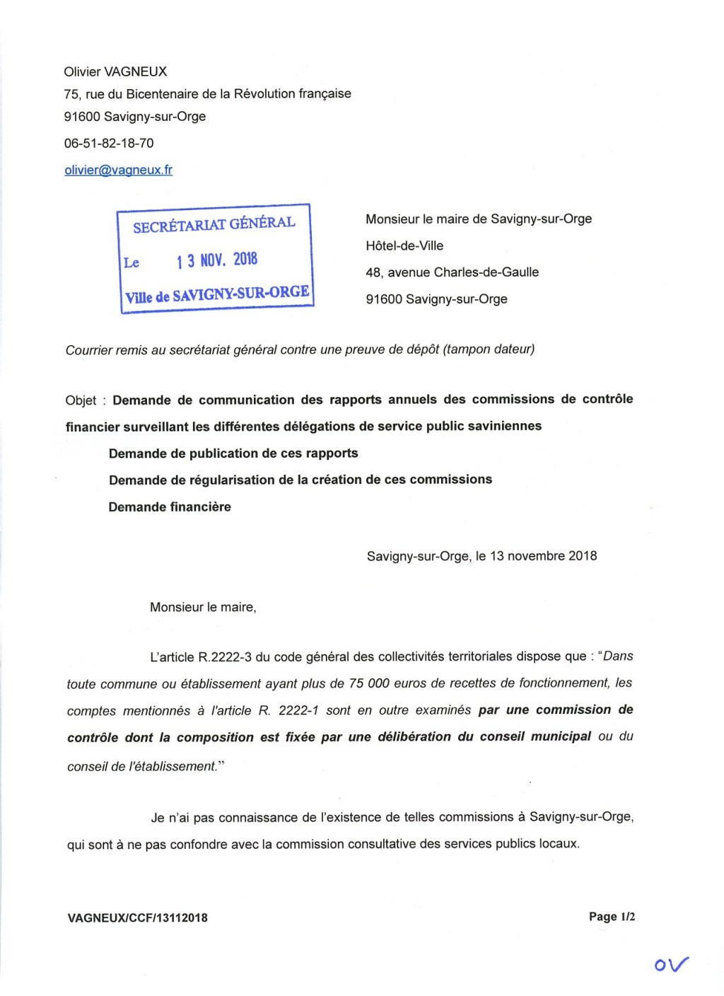 Je demande au maire de Savigny-sur-Orge la mise en place de commissions de contrôle&nbsp;financier
