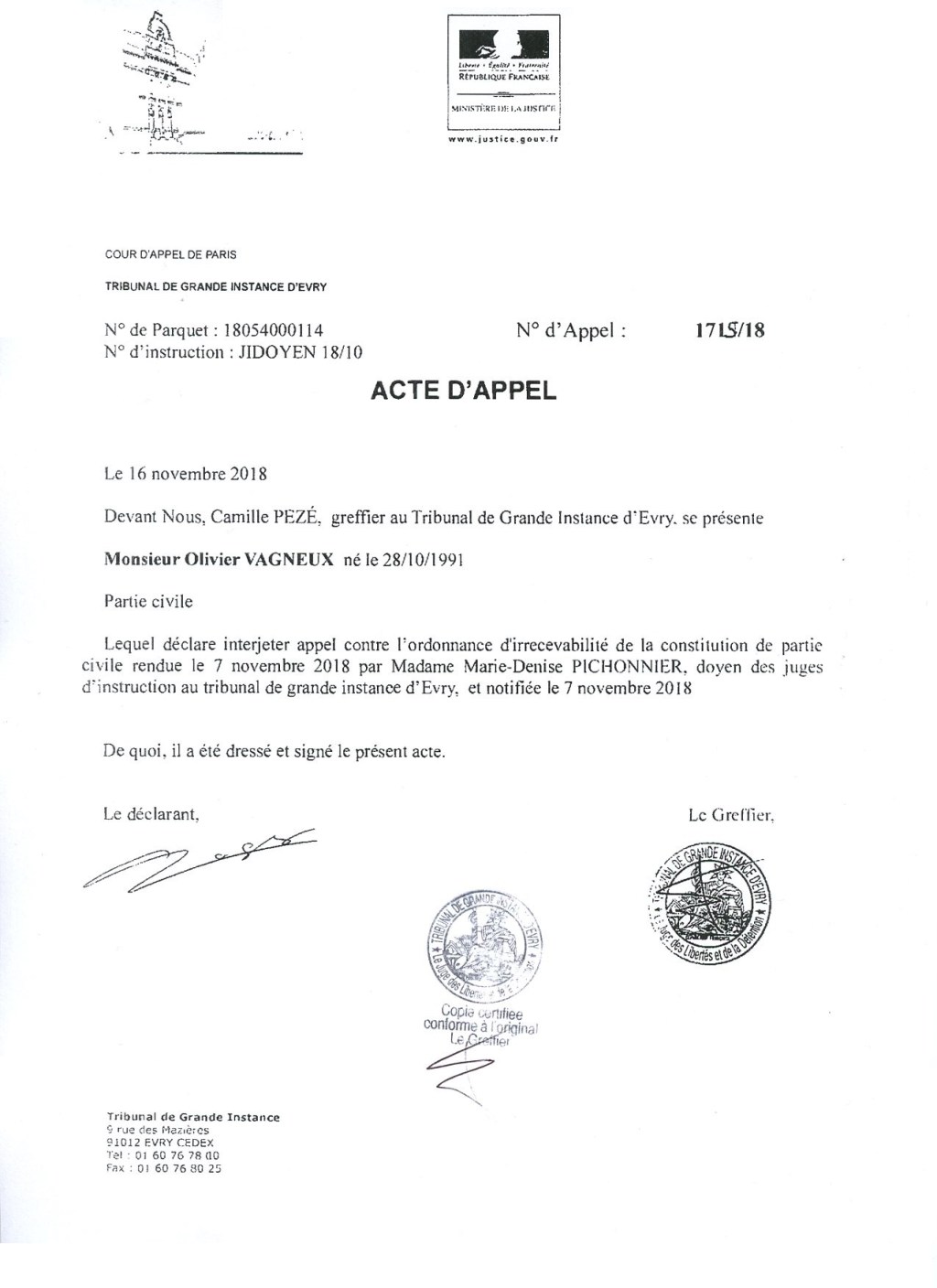 Plainte contre la protection fonctionnelle de MEHLHORN : le doyen des juges d&rsquo;instruction ordonne l&rsquo;irrecevabilité de ma constitution de partie&nbsp;civile!