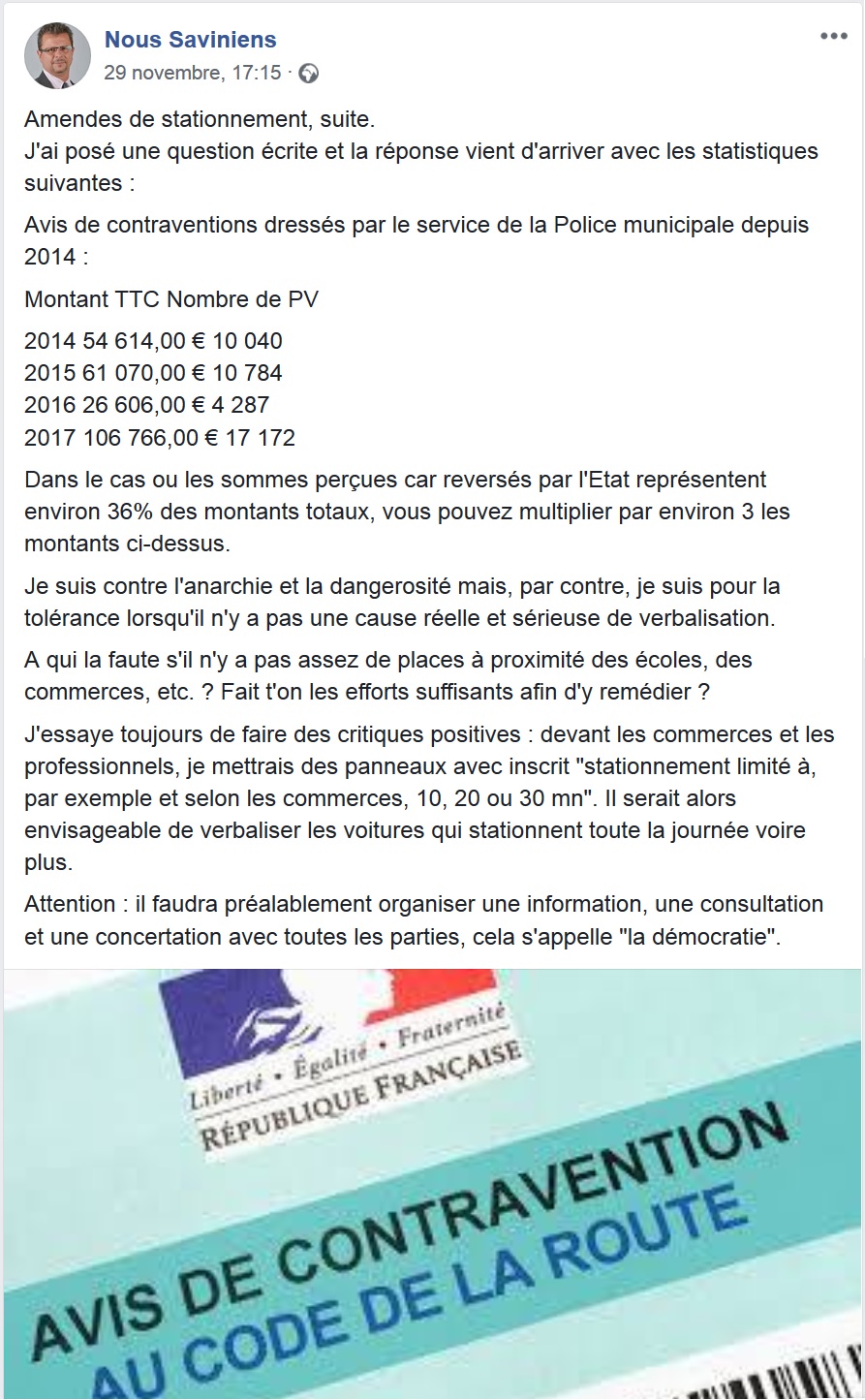 Savigny-sur-Orge : la verbalisation est politique ; les recettes des amendes de stationnement ont plus que quadruplé entre 2016 et 2017&nbsp;!