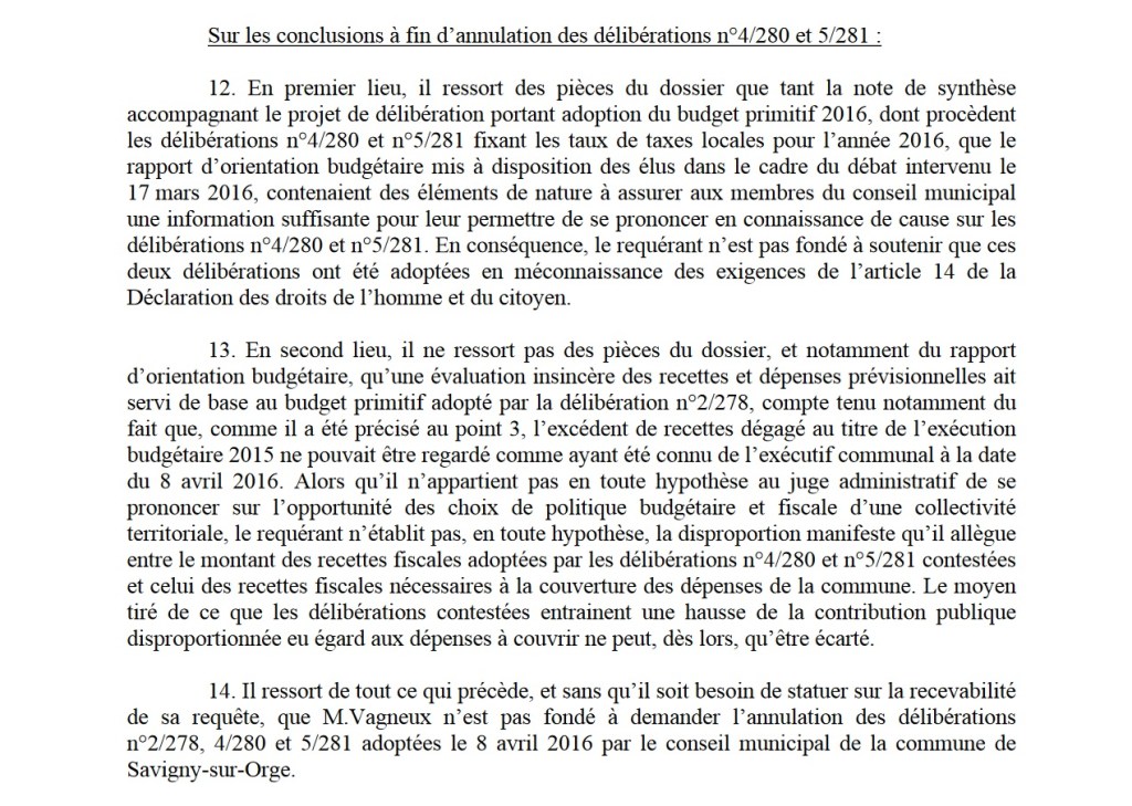Savigny-sur-Orge : le Tribunal administratif rejette ma demande d&rsquo;annulation des augmentations d&rsquo;impôts de&nbsp;2016