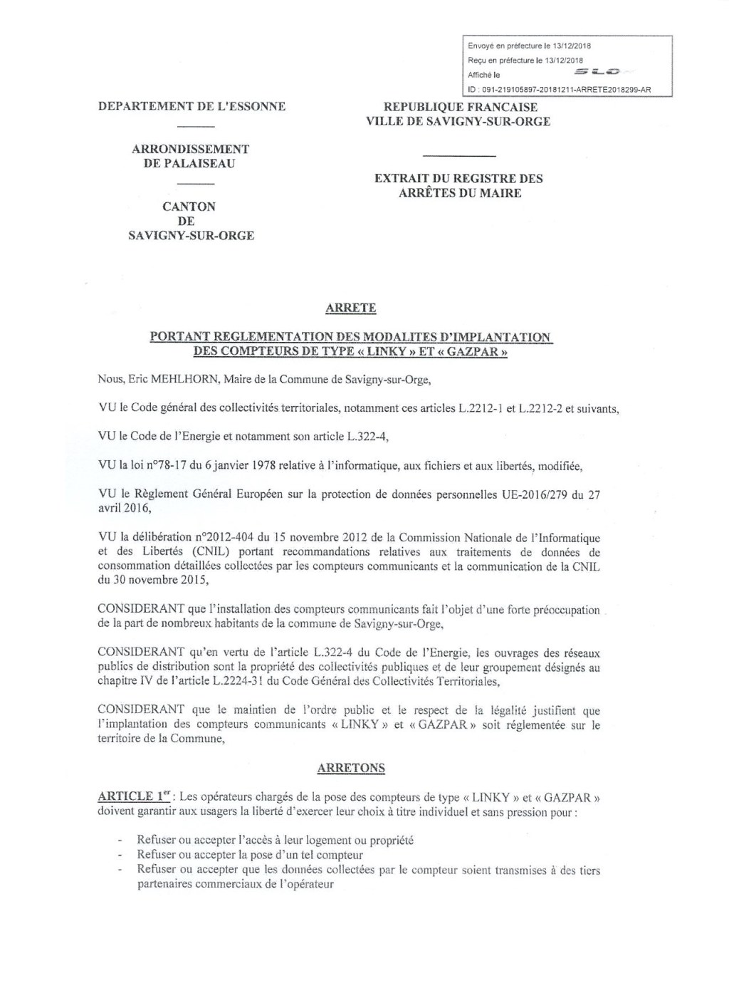 Enfin ! Le maire de Savigny-sur-Orge a trouvé le courage de prendre un arrêté anti-Linky&nbsp;!