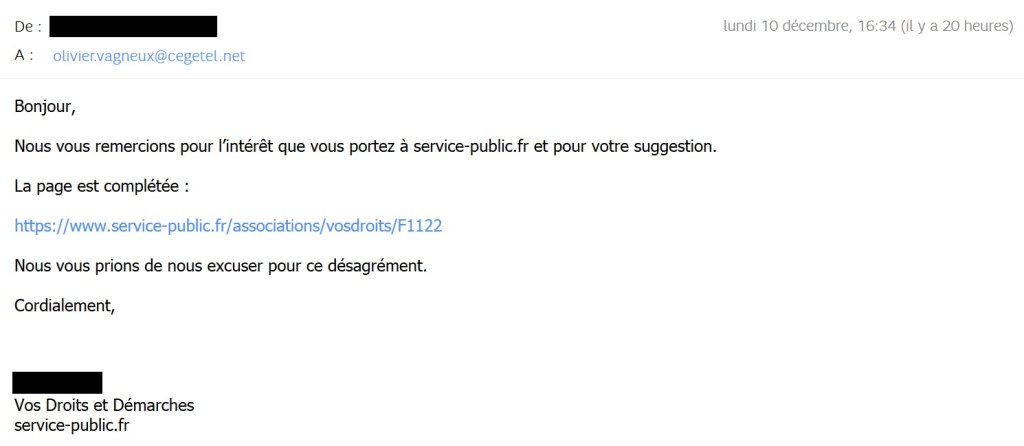 Nouvelle modification obtenue du site&nbsp;Service-Public