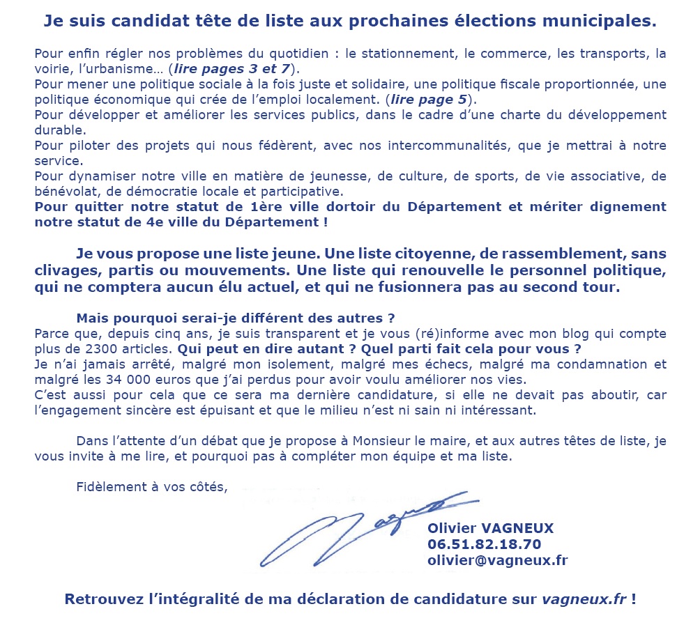 Olivier VAGNEUX : &laquo;&nbsp;Je suis candidat aux municipales de 2020&nbsp;&raquo;