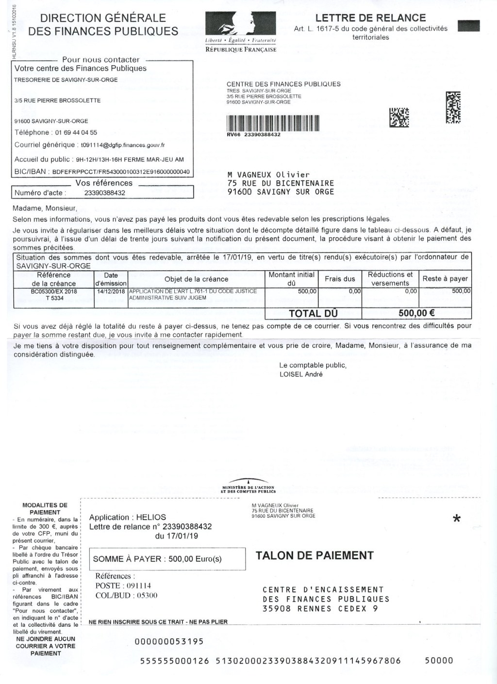 André LOISEL, le comptable public plus prompt à recevoir les sommes et les indemnités que les élus et les&nbsp;citoyens…