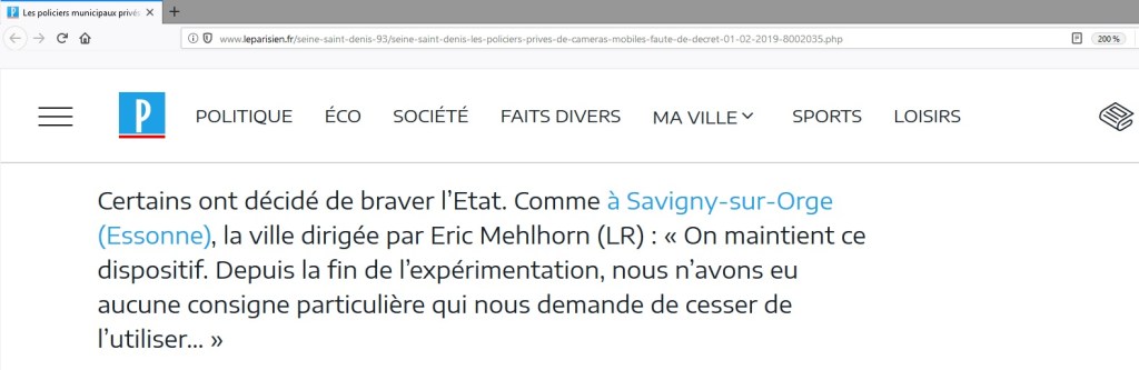 Caméras piétons à Savigny-sur-Orge : quand Éric MEHLHORN se vante d&rsquo;enfreindre la Loi&nbsp;!
