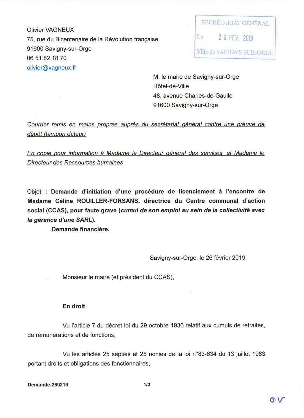 Savigny-sur-Orge : je demande le licenciement de Céline ROUILLER-FORSANS, directrice du&nbsp;CCAS