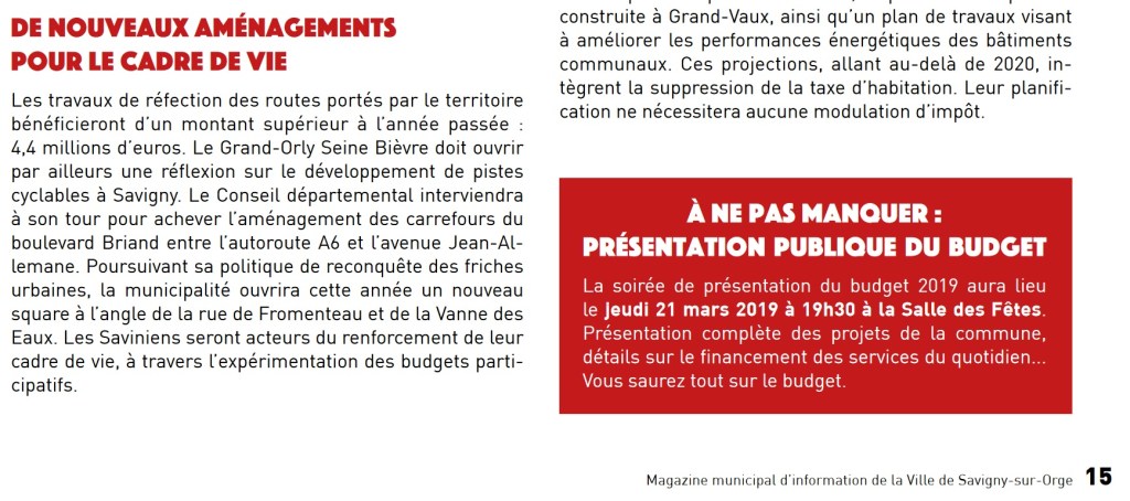 Savigny-sur-Orge : que devient la réunion publique de présentation du budget du 21 mars 2019&nbsp;?