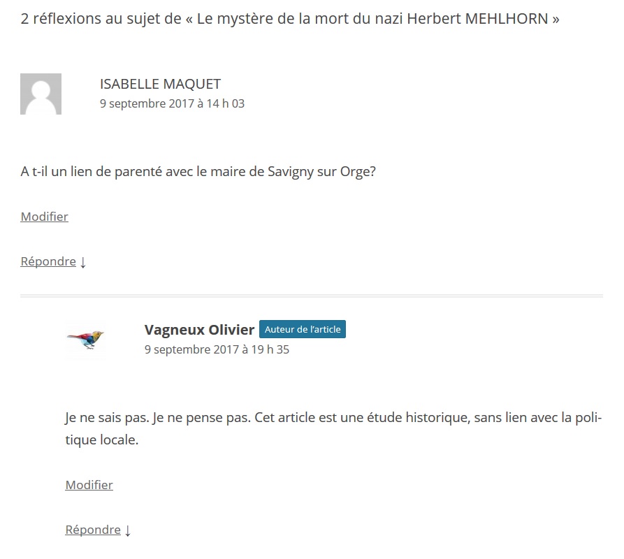 Non, à ma connaissance, Éric MEHLHORN n&rsquo;a aucun lien de parenté avec le nazi Herbert MEHLHORN&nbsp;!!!
