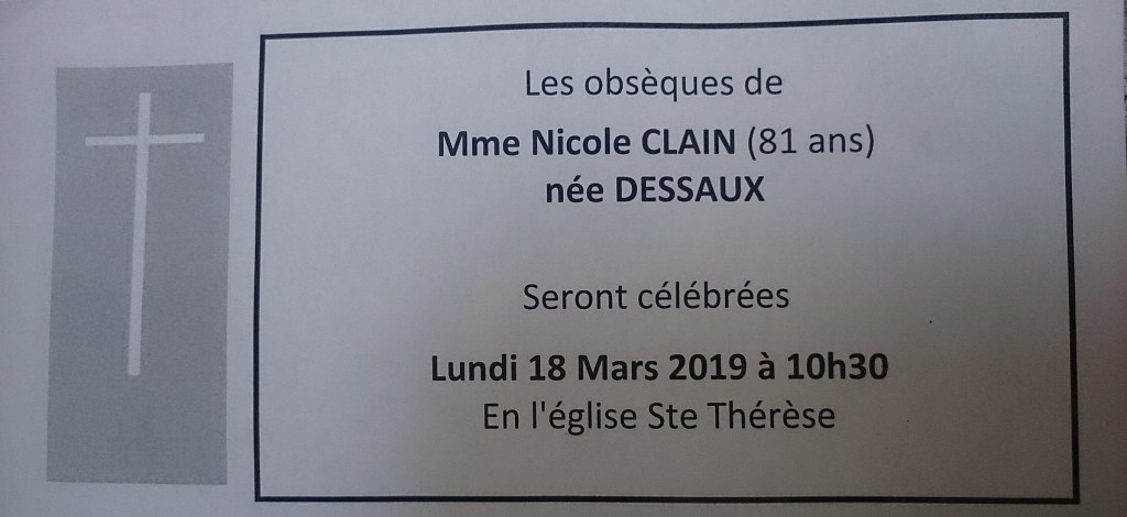 Mercis et À dieu à mon amie Nicole CLAIN&nbsp;(DESSAUX)