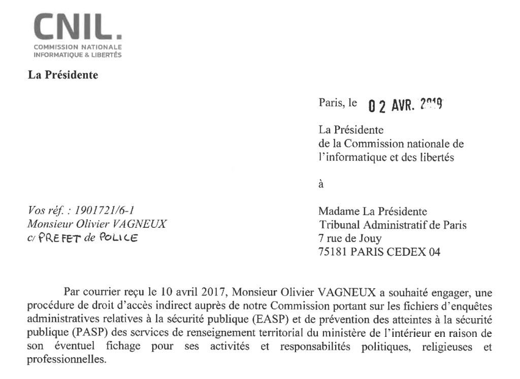 Accès aux fichiers du renseignement territorial : mon recours contre le refus du ministre de l&rsquo;Intérieur