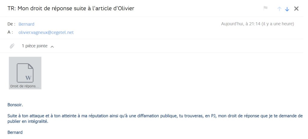 Droit de réponse de Bernard BLANCHAUD suite à la parution de l’article « Pourquoi je ne m’allierais pas avec Bernard BLANCHAUD&nbsp;».