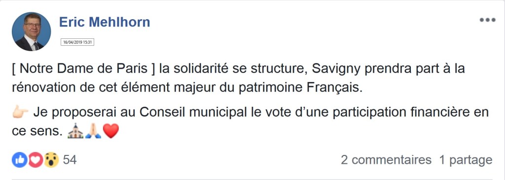 Savigny-sur-Orge : dérangé par la participation financière de la Commune aux réparations de Notre-Dame-de-Paris