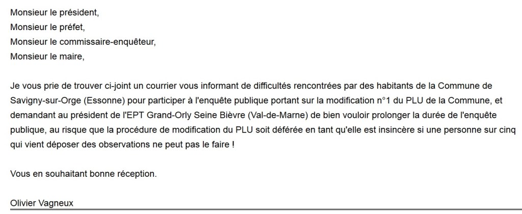Mon courrier pour dénoncer les problèmes rencontrés par les Saviniens pour accéder à l&rsquo;enquête publique pour la première modification du&nbsp;PLU