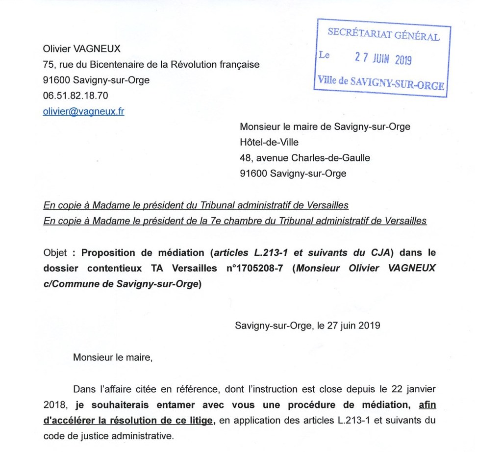 Affaire Valérie RAGOT : je propose une médiation-provocation à Éric MEHLHORN, maire de Savigny-sur-Orge
