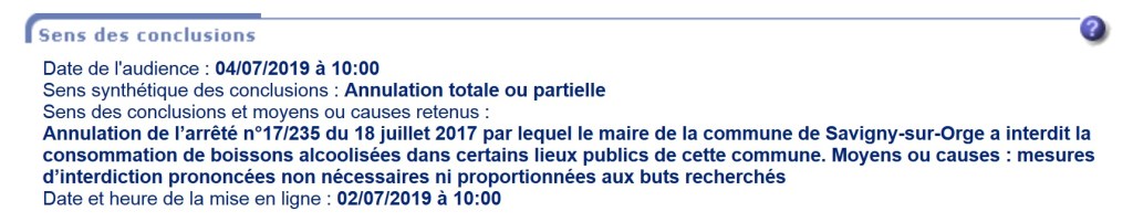 Libertés publiques à Savigny-sur-Orge : le rapporteur public soutient ma demande d&rsquo;annulation de l&rsquo;arrêté interdisant la consommation d&rsquo;alcool en certains lieux de la&nbsp;commune