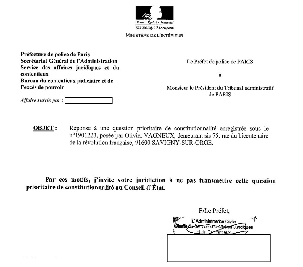 Accès aux fichiers du renseignement : la préfecture de police de Paris demande la non-transmission de ma&nbsp;QPC
