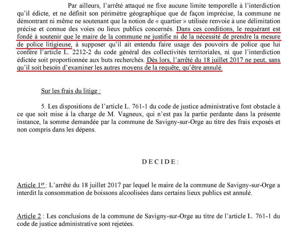 Victoire au Tribunal administratif : Olivier VAGNEUX obtient l&rsquo;annulation de l&rsquo;arrêté interdisant la consommation d&rsquo;alcool dans deux quartiers de Savigny-sur-Orge