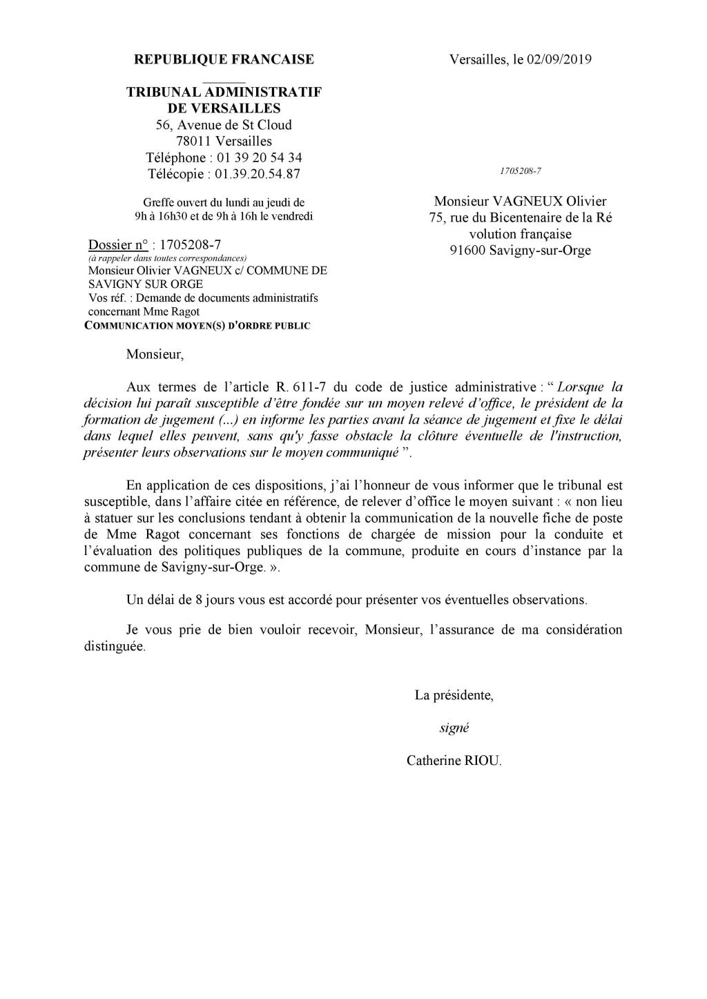 Affaire Valérie RAGOT : ma réponse au moyen d&rsquo;ordre public soulevé par le Tribunal&nbsp;administratif