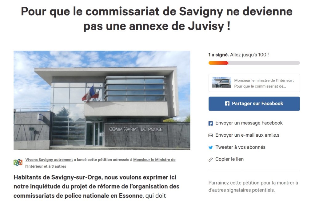 Ma pétition pour que Savigny-sur-Orge conserve son commissariat de plein exercice&nbsp;!