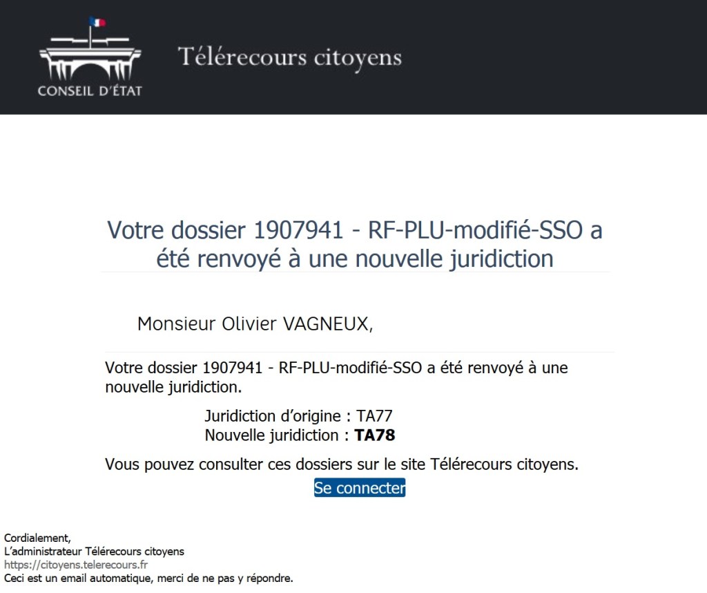 PLU modifié de Savigny-sur-Orge : la présidente du Tribunal administratif de Melun renvoie mon affaire à&nbsp;Versailles