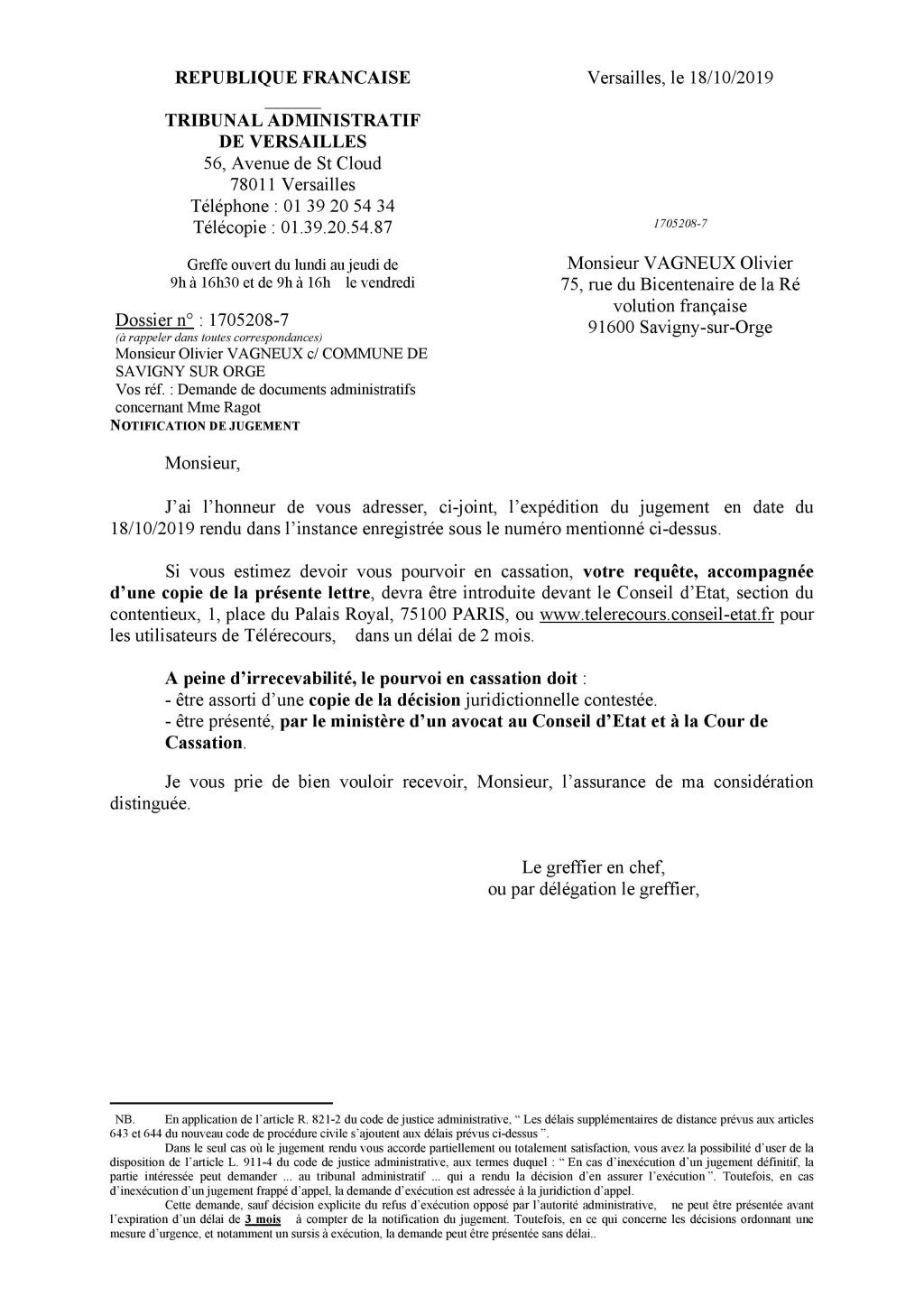 Victoire au Tribunal administratif : la Commune de Savigny-sur-Orge enjointe de me communiquer les productions de Valérie&nbsp;RAGOT