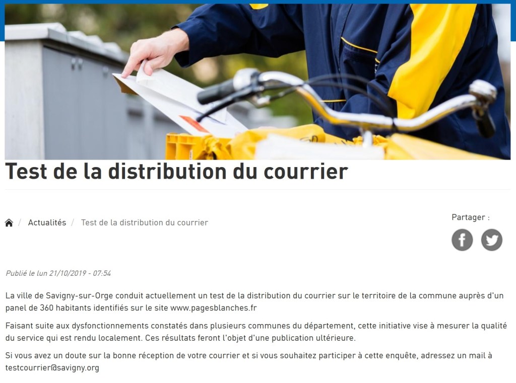 Test de la distribution du courrier à Savigny-sur-Orge : de la pure communication qui ne résoudra aucun&nbsp;problème