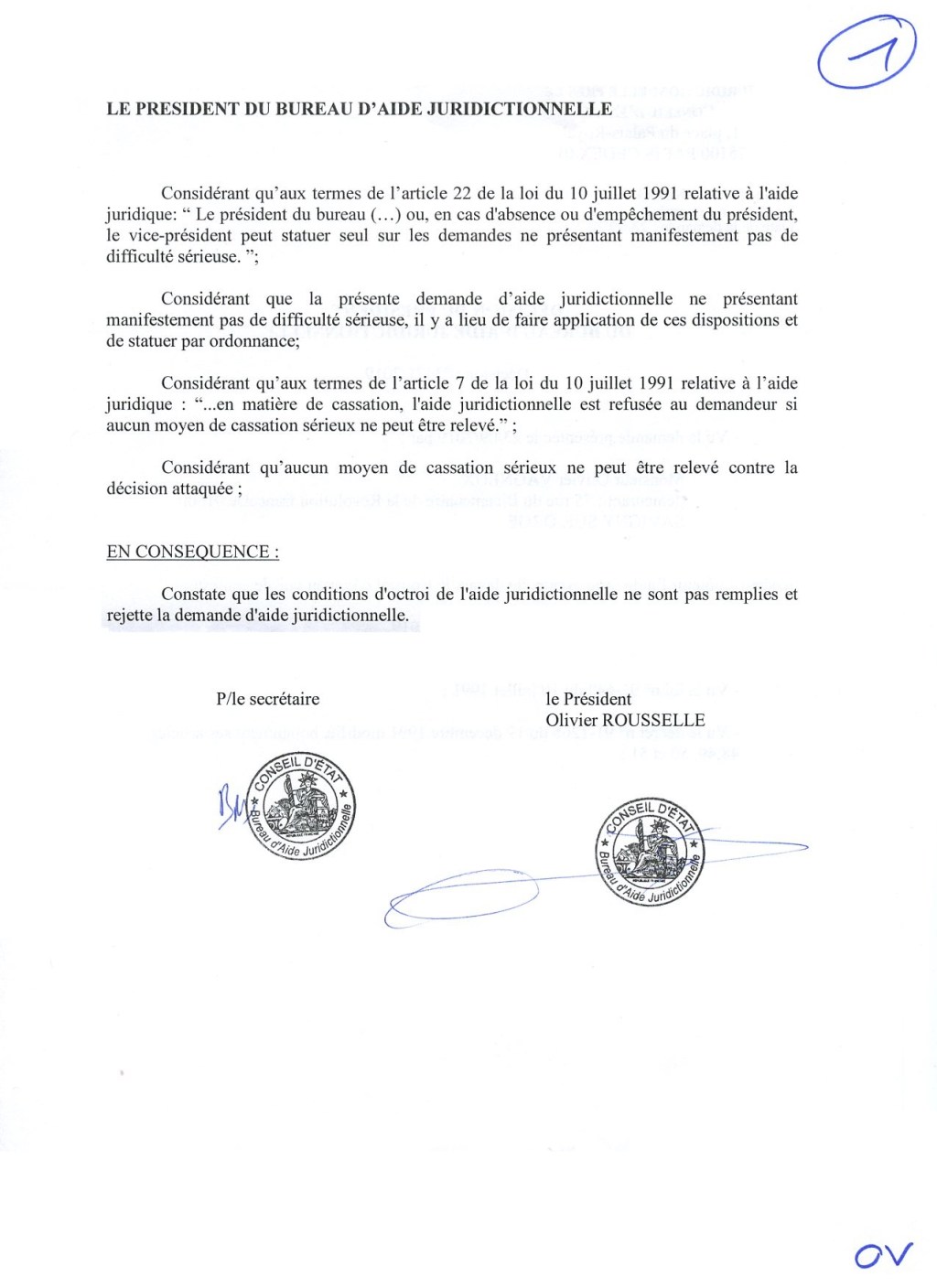Ma requête contre la décision du président du Bureau d&rsquo;aide juridictionnelle me refusant l&rsquo;AJ pour contester l&rsquo;ordonnance de rejet de mon référé-suspension du PLU modifié de Savigny-sur-Orge