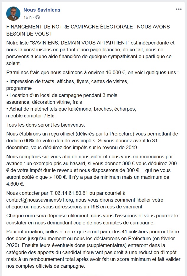 Aidez Bernard BLANCHAUD (Saviniens, demain vous appartient) à trouver des dons pour financer sa&nbsp;campagne