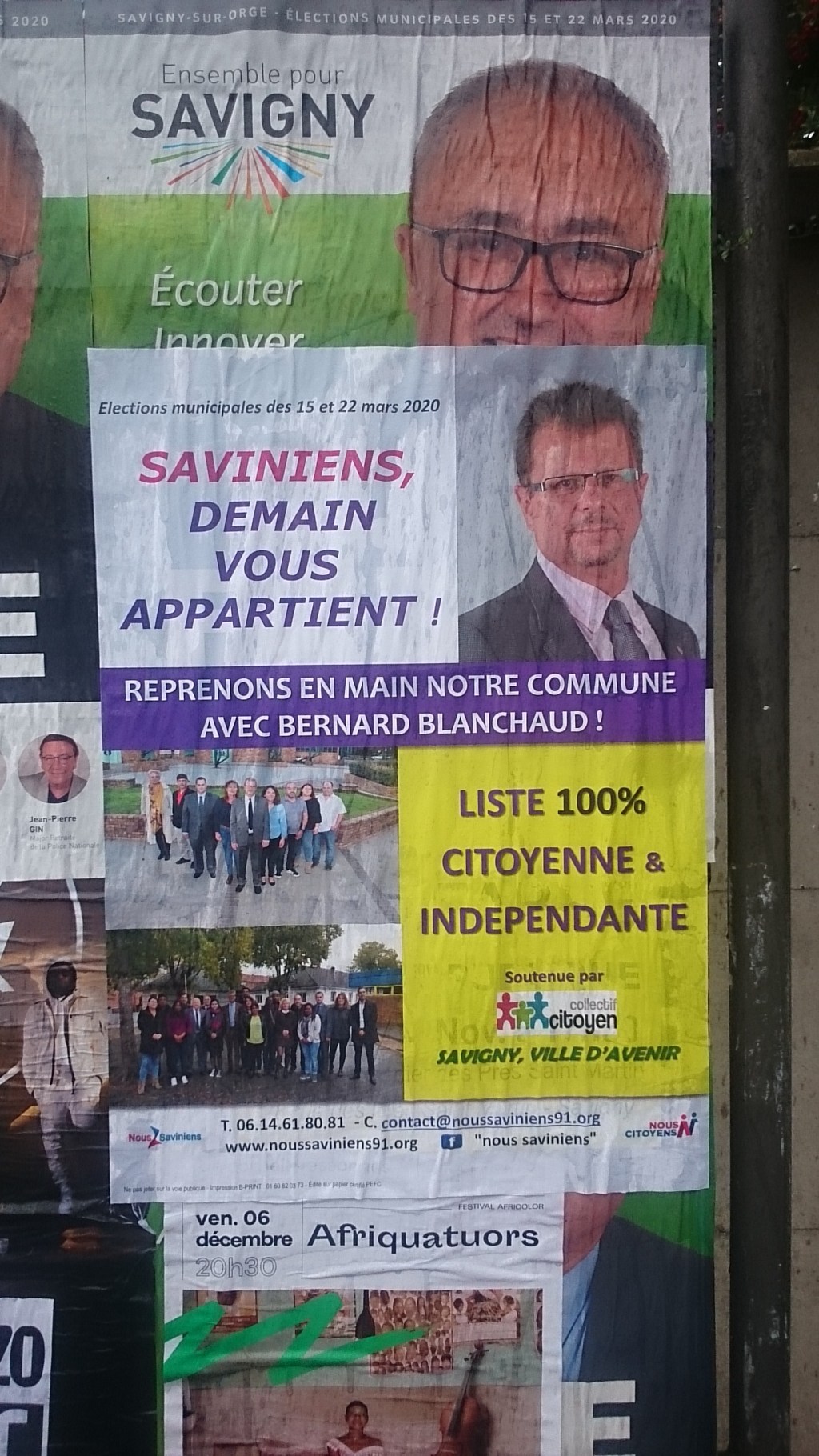 Municipales 2020 à Savigny-sur-Orge : sur l’affiche de Bernard&nbsp;BLANCHAUD
