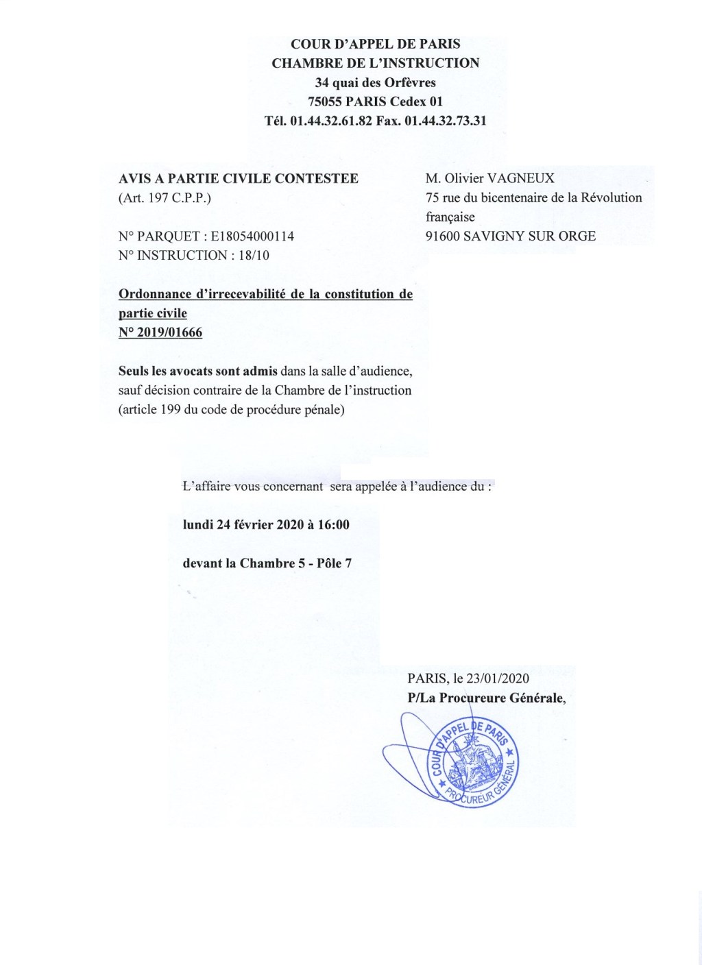 Ordonnance d&rsquo;irrecevabilité de ma constitution de partie civile pour une prise illégale d&rsquo;intérêts d&rsquo;Éric MEHLHORN lors du vote de sa protection fonctionnelle : l&rsquo;audience est fixée au 24 février 2020&nbsp;!