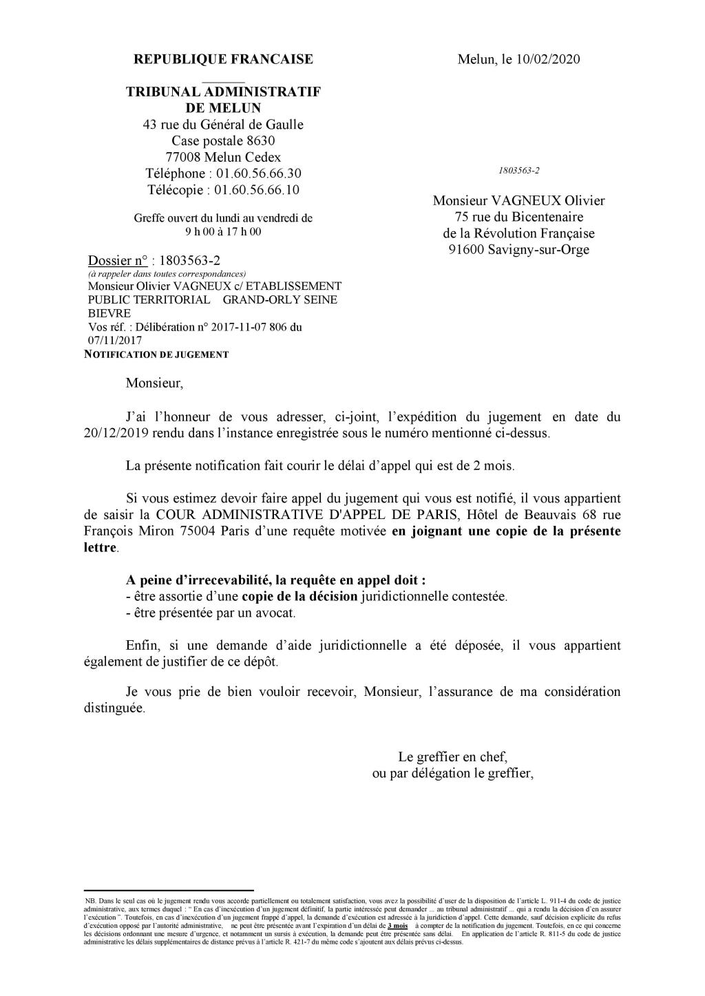 TA Melun, 20 décembre 2019, n°1803563 : ma requête contre la définition de l&rsquo;intérêt territorial en matière de voirie du Grand-Orly Seine Bièvre est rejetée en première&nbsp;instance