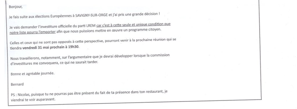 Municipales 2020 à Savigny-sur-Orge : pourquoi Bernard BLANCHAUD se présente-t-il alors qu&rsquo;il indique lui-même qu&rsquo;il ne pourra pas l’emporter ?