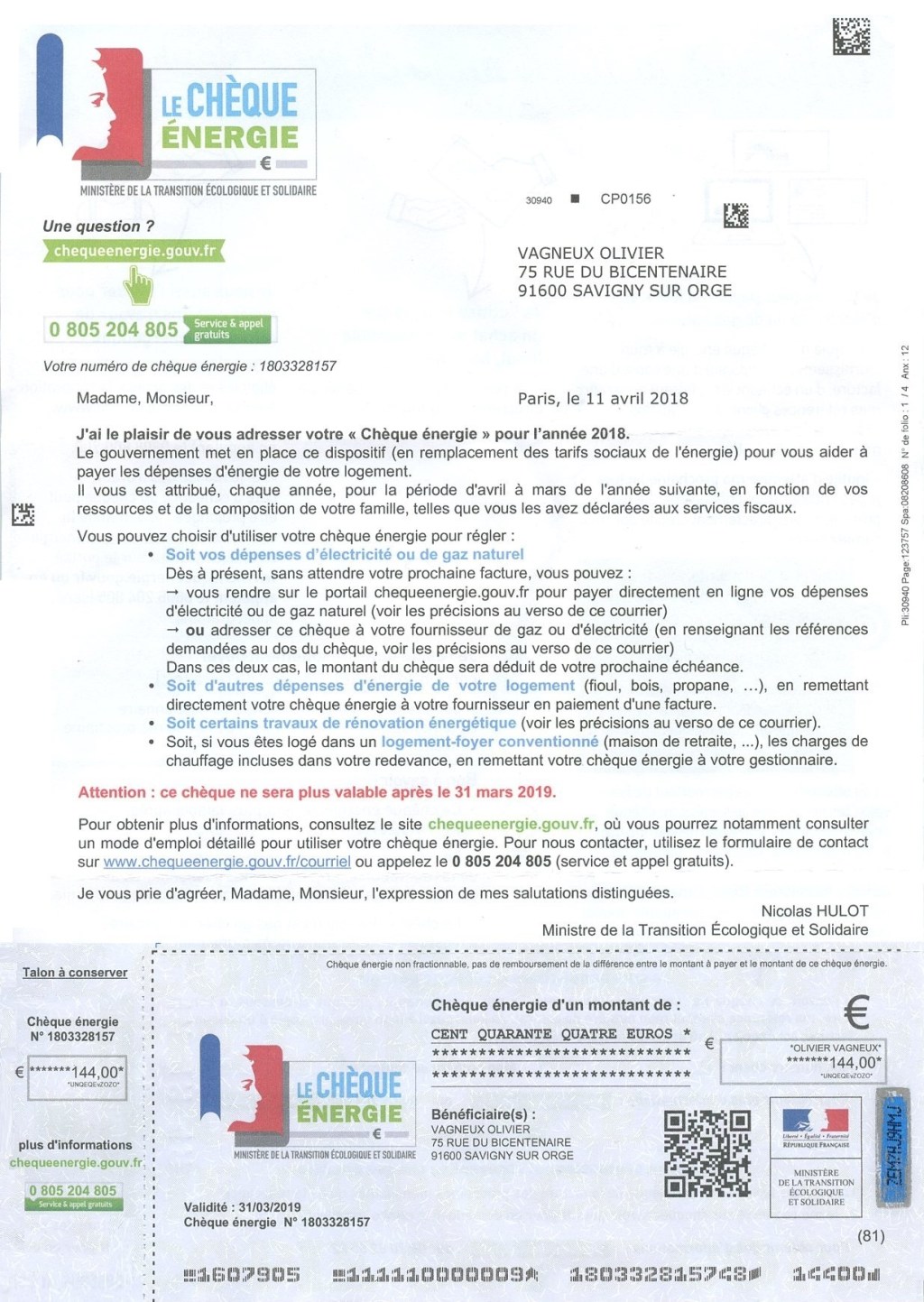 Chèque énergie : une déclaration de perte prolonge le délai d&rsquo;utilisation d&rsquo;une année&nbsp;supplémentaire