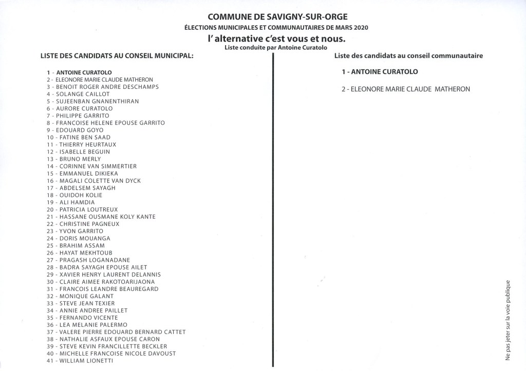 Municipales 2020 à Savigny-sur-Orge : les bulletins de vote de la liste CURATOLO étaient invalides&nbsp;!!!