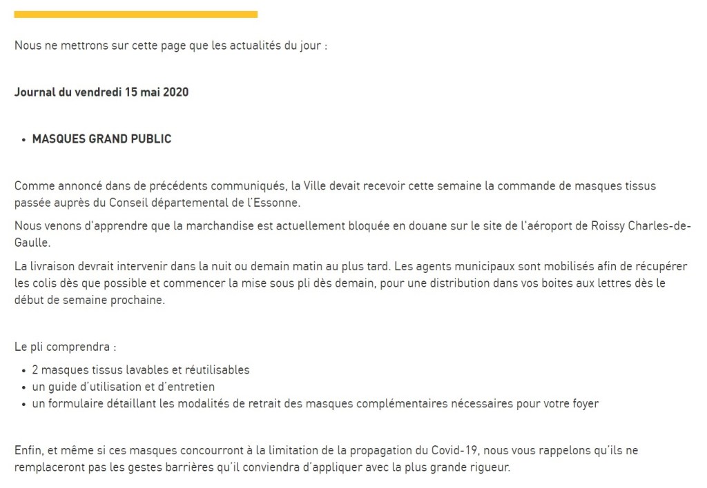 Savigny-sur-Orge : nouveau revirement sur le nombre et le mode de distribution des&nbsp;masques
