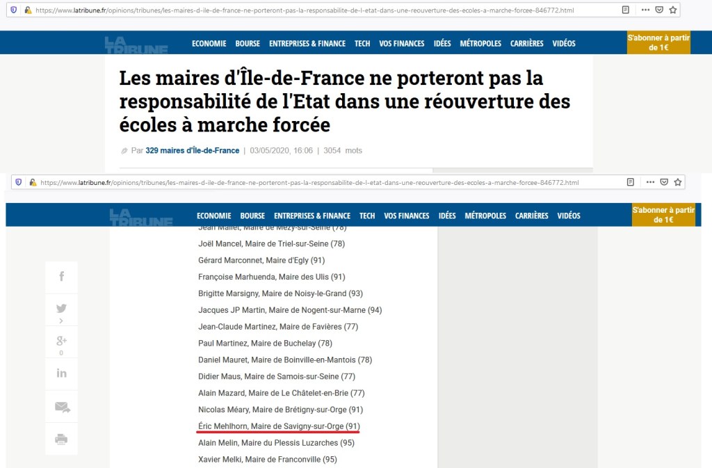 Réouverture des écoles à Savigny-sur-Orge : le double-discours d&rsquo;Éric&nbsp;MEHLHORN