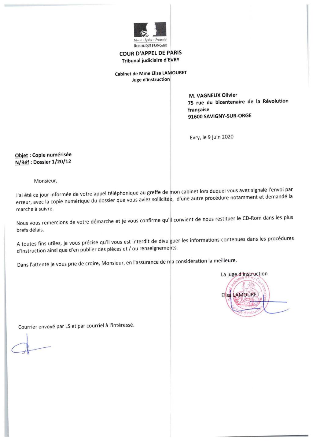 Olivier VAGNEUX félicité d&rsquo;avoir signalé l&rsquo;envoi &laquo;&nbsp;par erreur&nbsp;&raquo; de procédures pénales confidentielles&nbsp;!